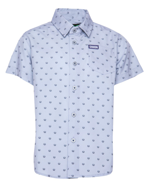 SALTY CREST GREY/BLACK PARTY SHIRT SHORT SLEEVE BUTTON UP  - YOUTH